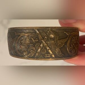 Women’s Vintage Copper Cuff Bracelet Asian Themed Humming birds Etched